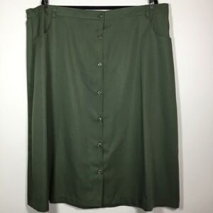 Dark mossy green maxi skirt elasticated waist 22 1/2” (43”) pockets vintage 26W